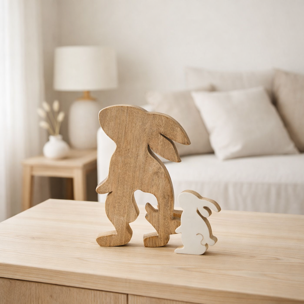 J-Line décoration Rabbit Profile Silhouette - bois - blanc/naturel - petit en situation