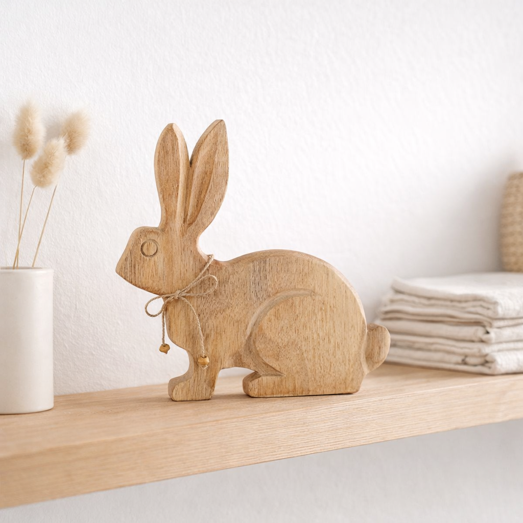 J-Line Decoration Rabbit Bouton - Bois - Natural - Grand - Décoration de Pâques en situation