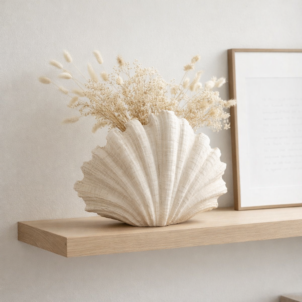 J-Line Deco Vase Coquille de Moule Polyrésine Blanc Cassé en situation