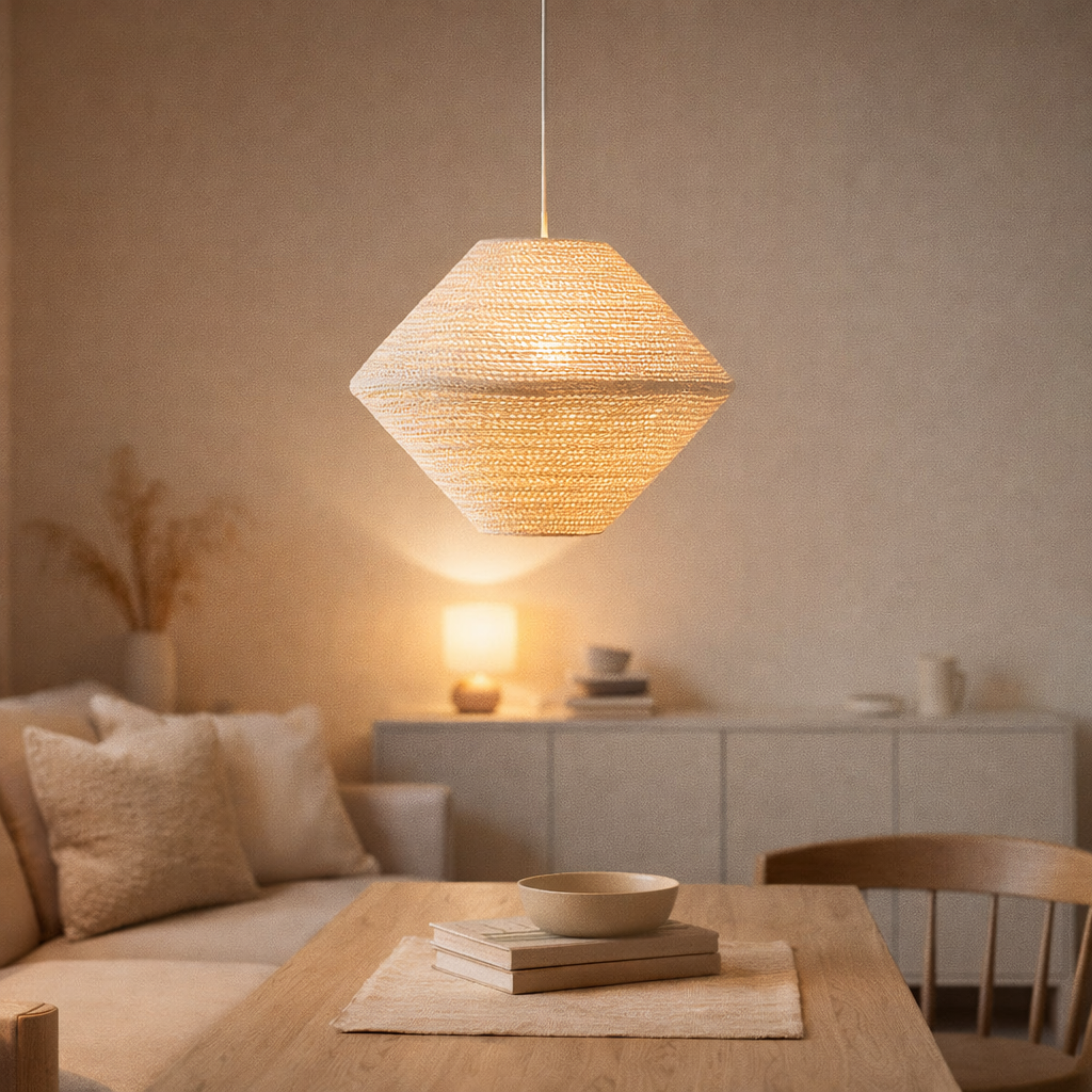 Lampe à suspension J-Line Ufo Raffia - blanche - grande en situation