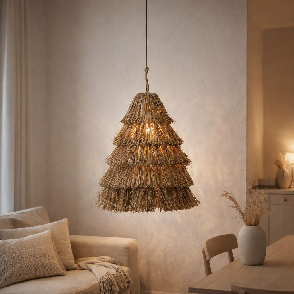 Lampe suspendue J-Line 5 couches - jonc de mer - naturel en situation