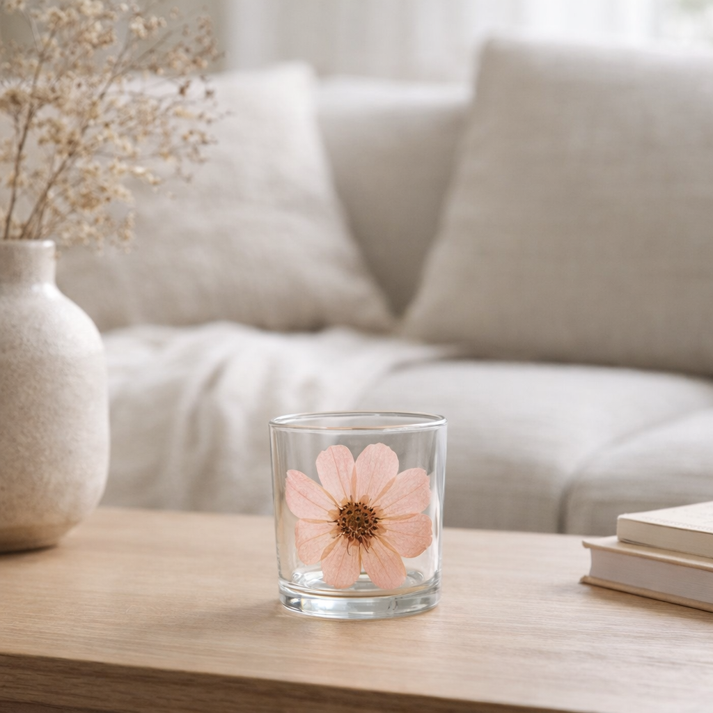 Photophore J-Line Fleur - verre - rose - petit en situation
