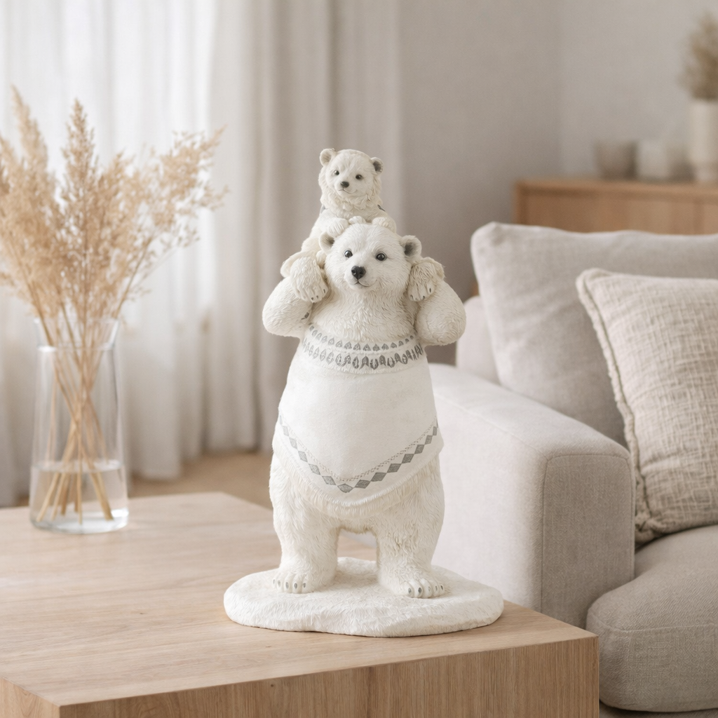 J -Liline Figure Polar Bourse + ours main dans la main - Polyresin - blanc / gris en situation