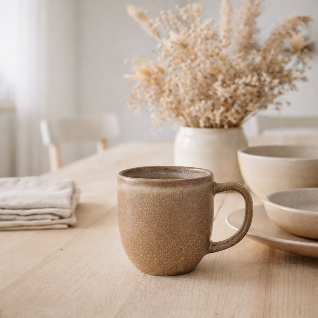 Tasse J-Line Louise - céramique - cognac en situation
