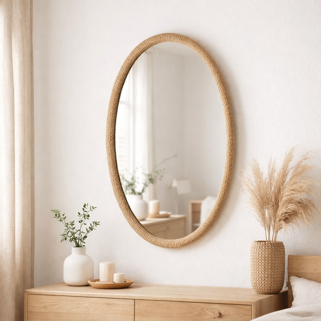 J -line Spiegel Oval - Jute / Voice - Naturel - 61,5 x 95 cm en situation