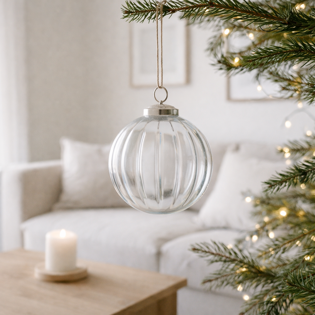 J-Line Boule de Noël Stripe - verre - transparent/argenté - moyen en situation