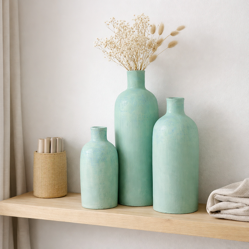 J-Line Vase Justine Terre Cuite Bleu Grand en situation