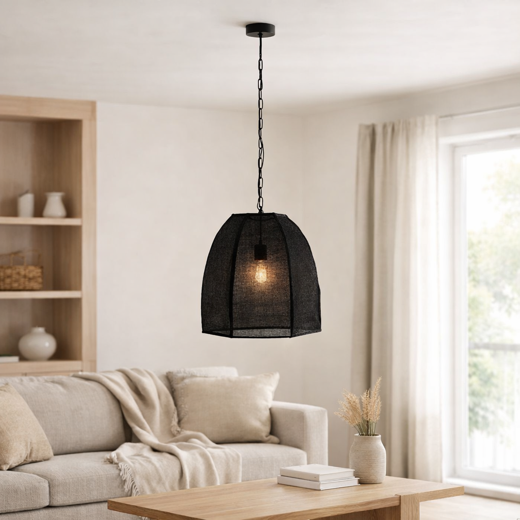 J-Line Plafonnier Poire Lin/Fer Noir Petit en situation