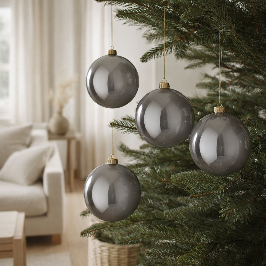 J -Line Christmas Ball Solid - Glass - Pearl Grey - Large - Boîte de 4 en situation