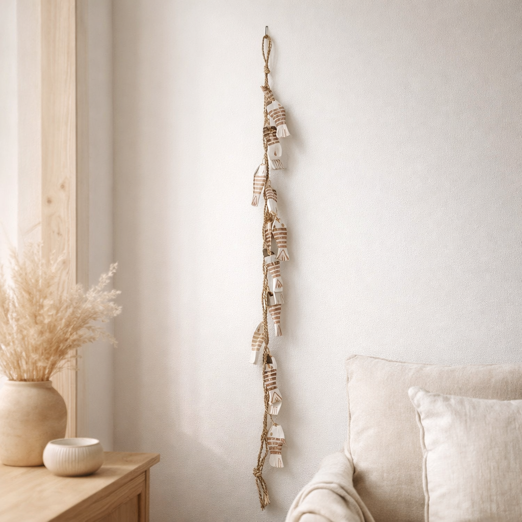 J -Liline Pendant Fish 12 Alabasia - Wood - Brown / White en situation