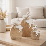 J-Line décoration Puzzle Lapin sur Oeuf - bois - naturel/blanc - grand en situation