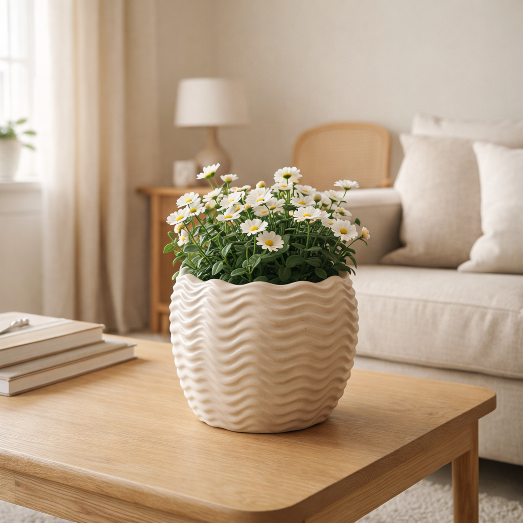 J -Liline Flowerpot Shell - Ceramics - Beige - Small - Ø 21 cm en situation