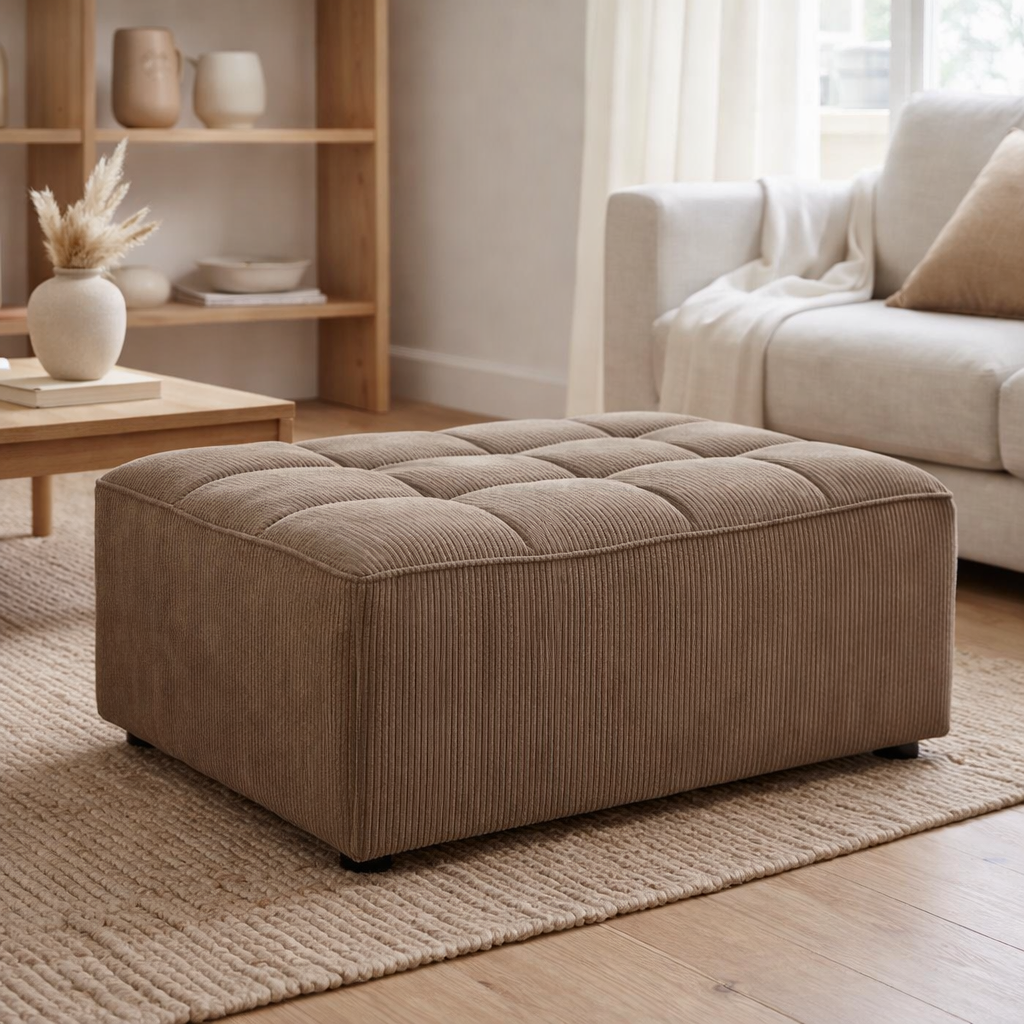 Pouf J-Line Grille Bois de Peuplier/Mousse Taupe Foncé en situation