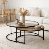 J-Line Lot de 2 Tables Basses Rondes Métal Noir - 91 x 91 x 41 cm en situation