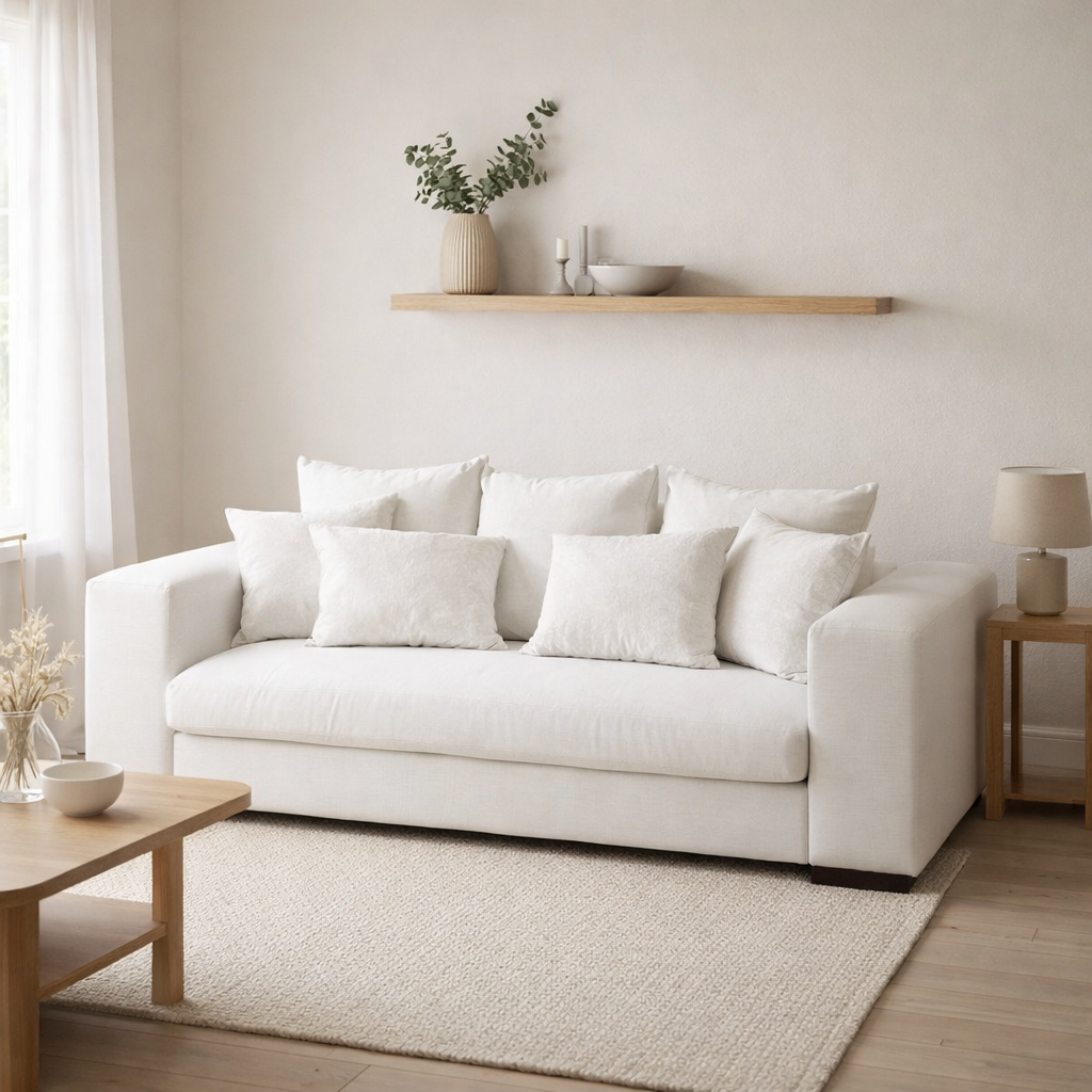 Assise J-Line piètement + 5 coussins Monaco - textile - blanc en situation