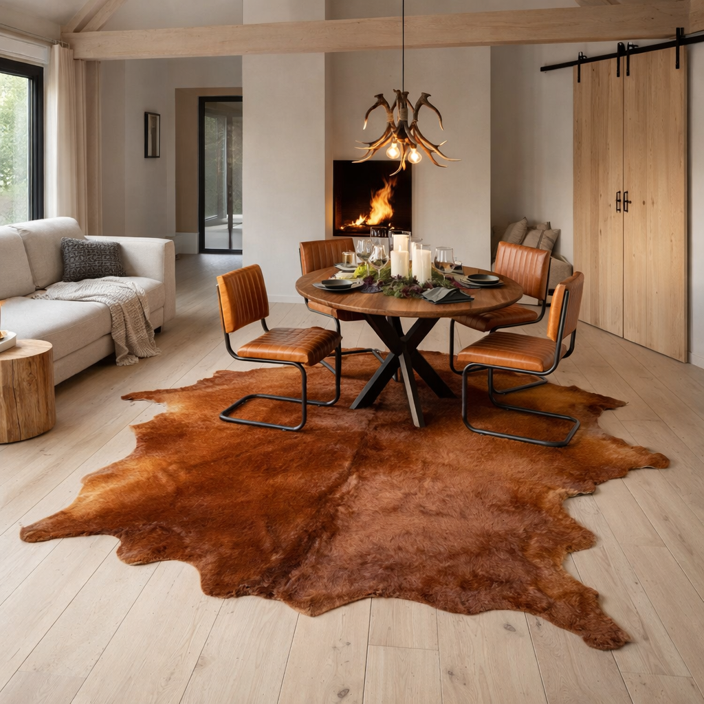 Tapis J-Line Cuir de vachette - cuir - cognac en situation