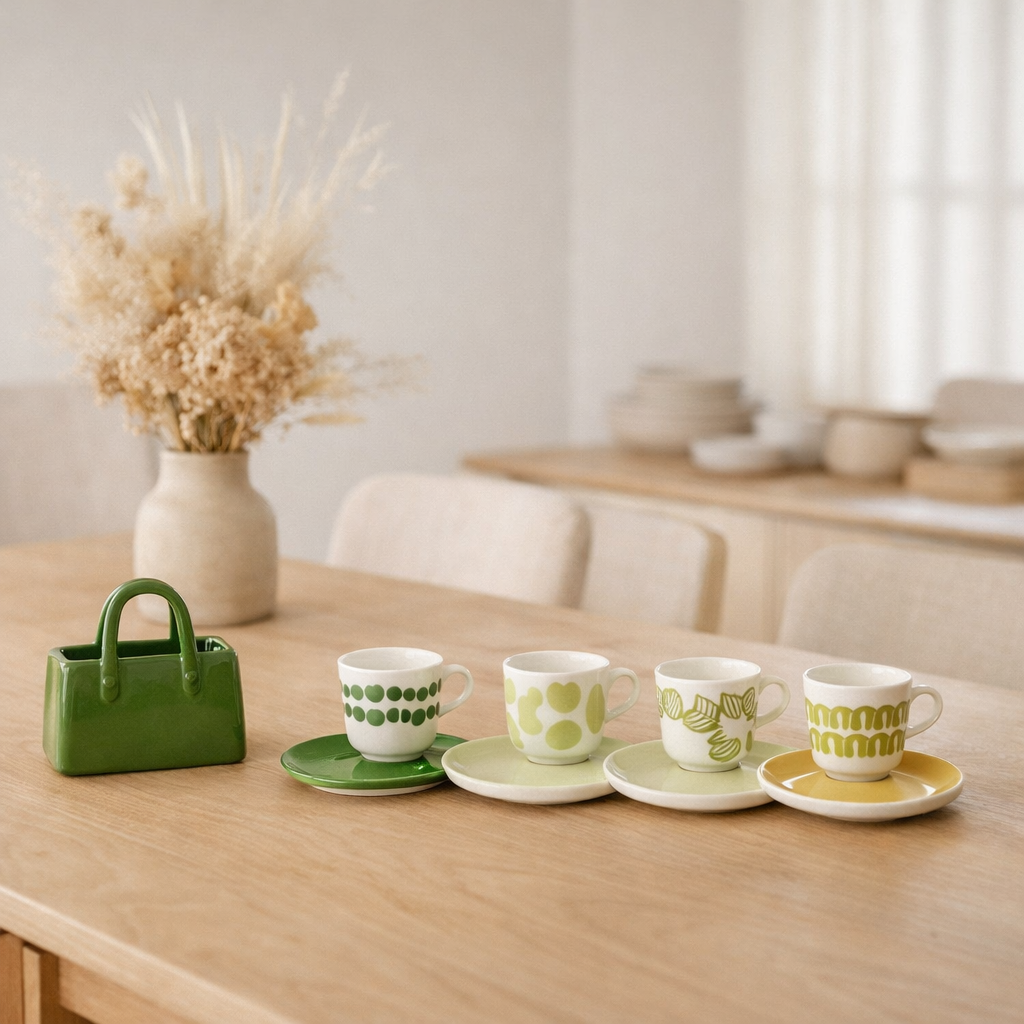 Boîte sac + soucoupe J-Line - céramique - vert - S en situation