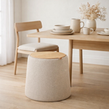 J-Line Pouf/Table d'Appoint Ronde Textile/Bois Beige en situation