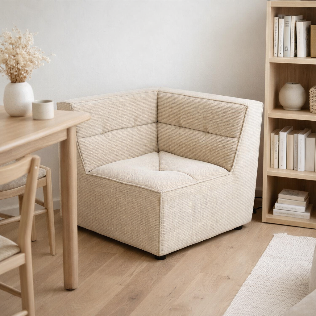 J-Line chaise d'angle Grid - bois/mousse - beige en situation