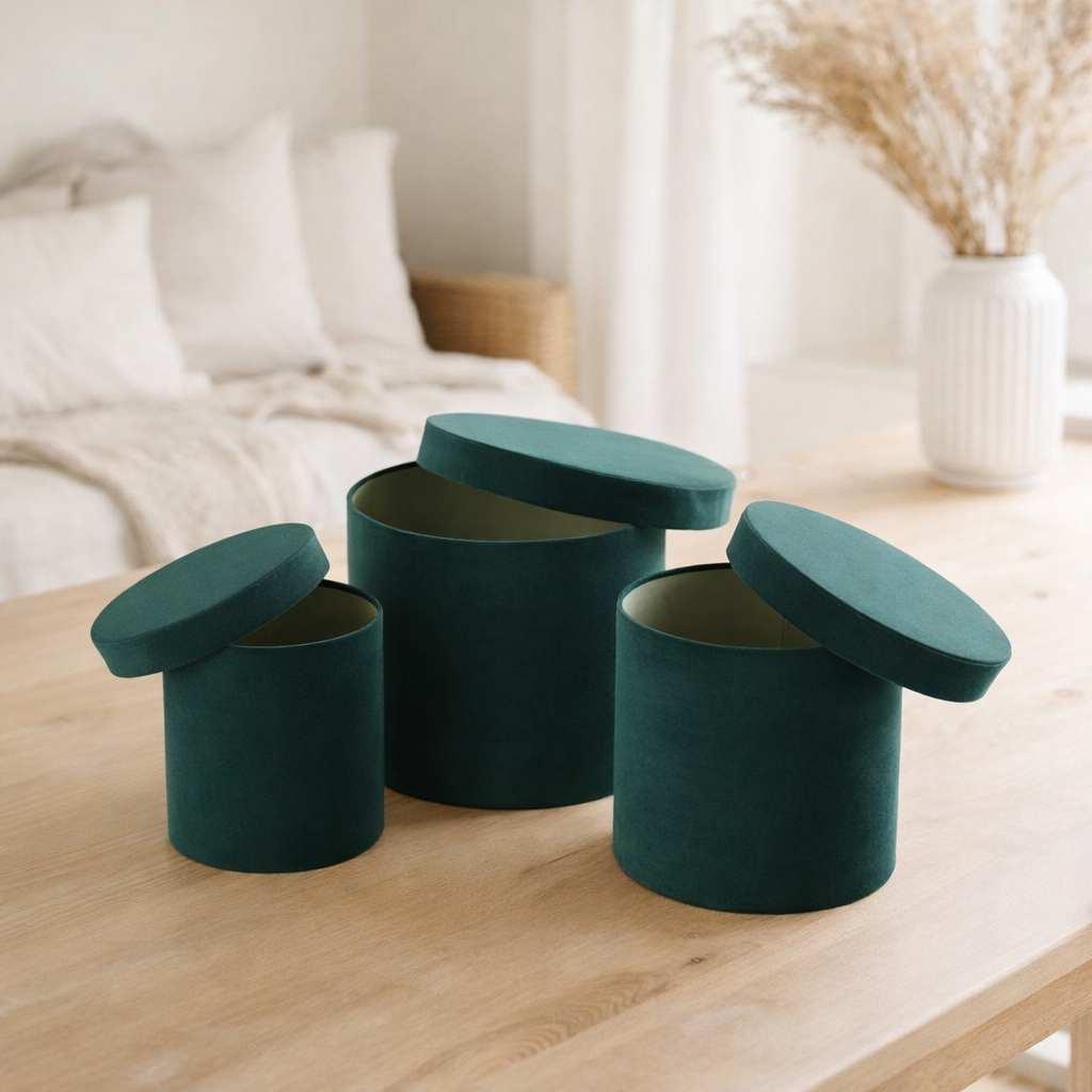 Boîte J-Line Ronde - velours/papier - vert - 3 pièces en situation