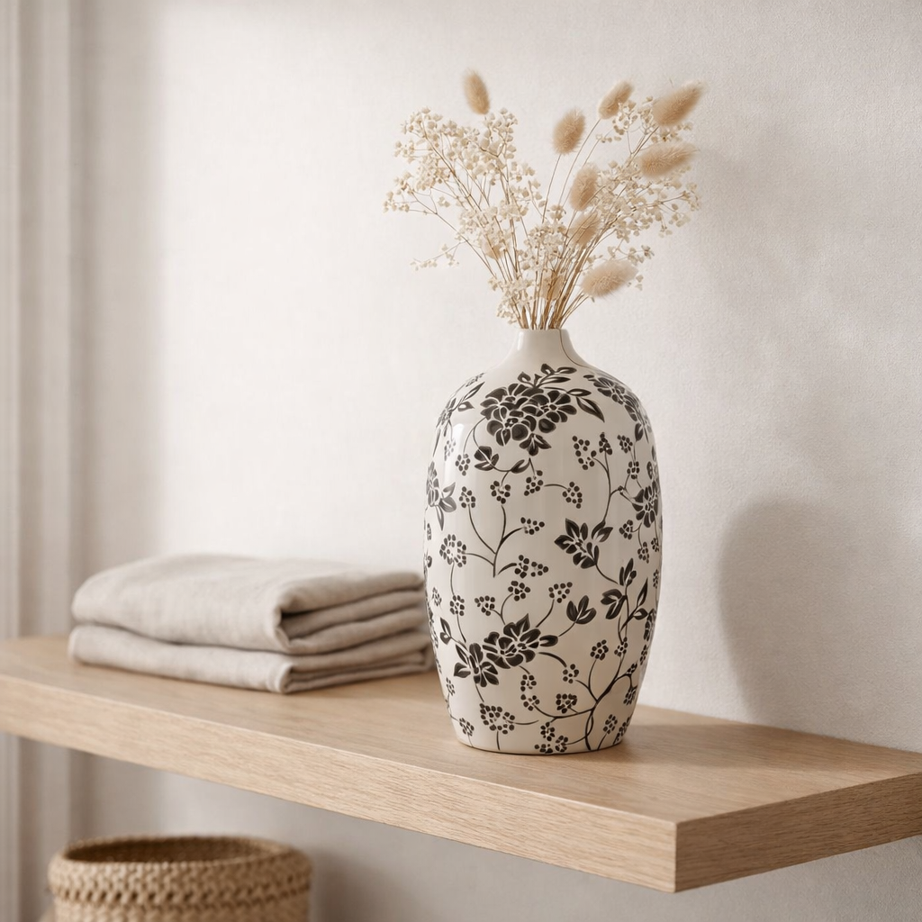 Le vase en j-line est ovaal - Punches - blanc / noir - 24 cm de haut en situation