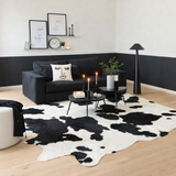 Tapis J-Line Peau de vache - cuir - noir/blanc en situation