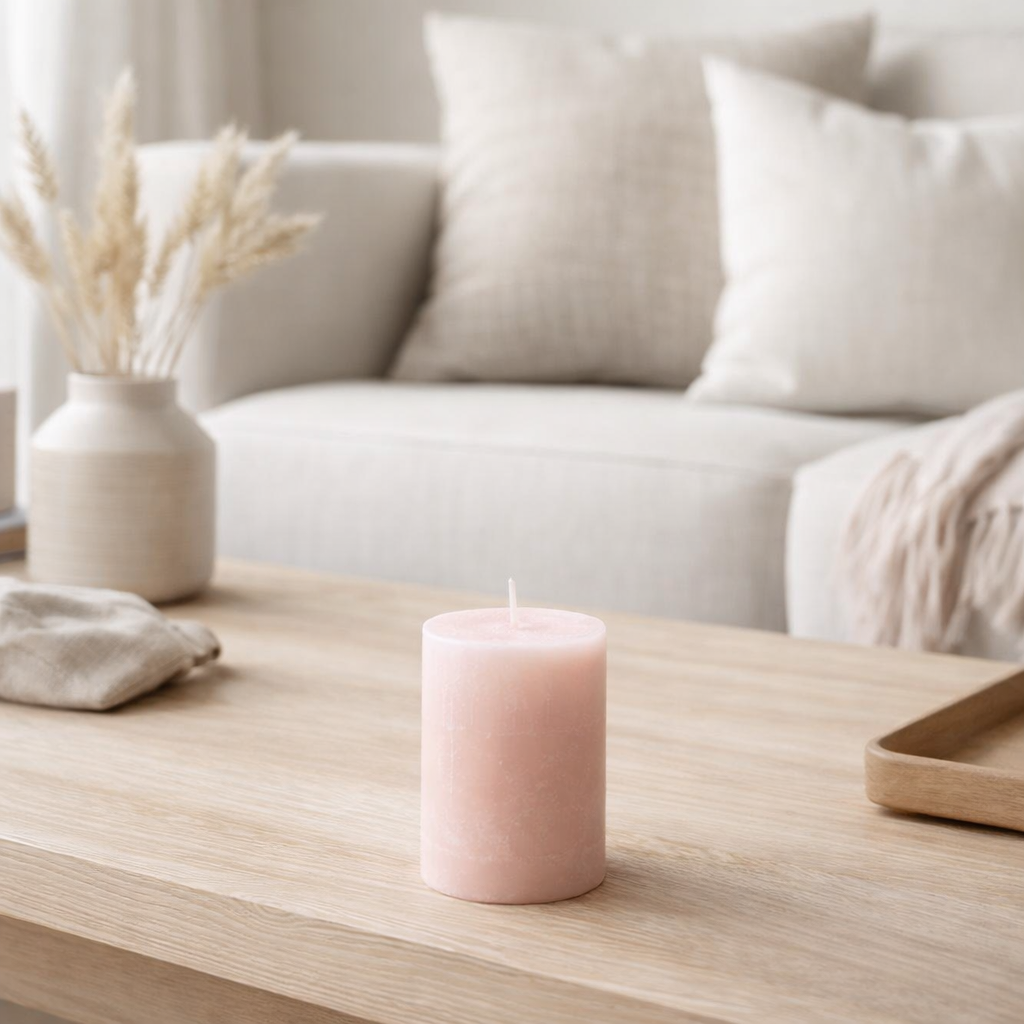 Bougie cylindrique J-Line - rose poudré - 18U - petite en situation