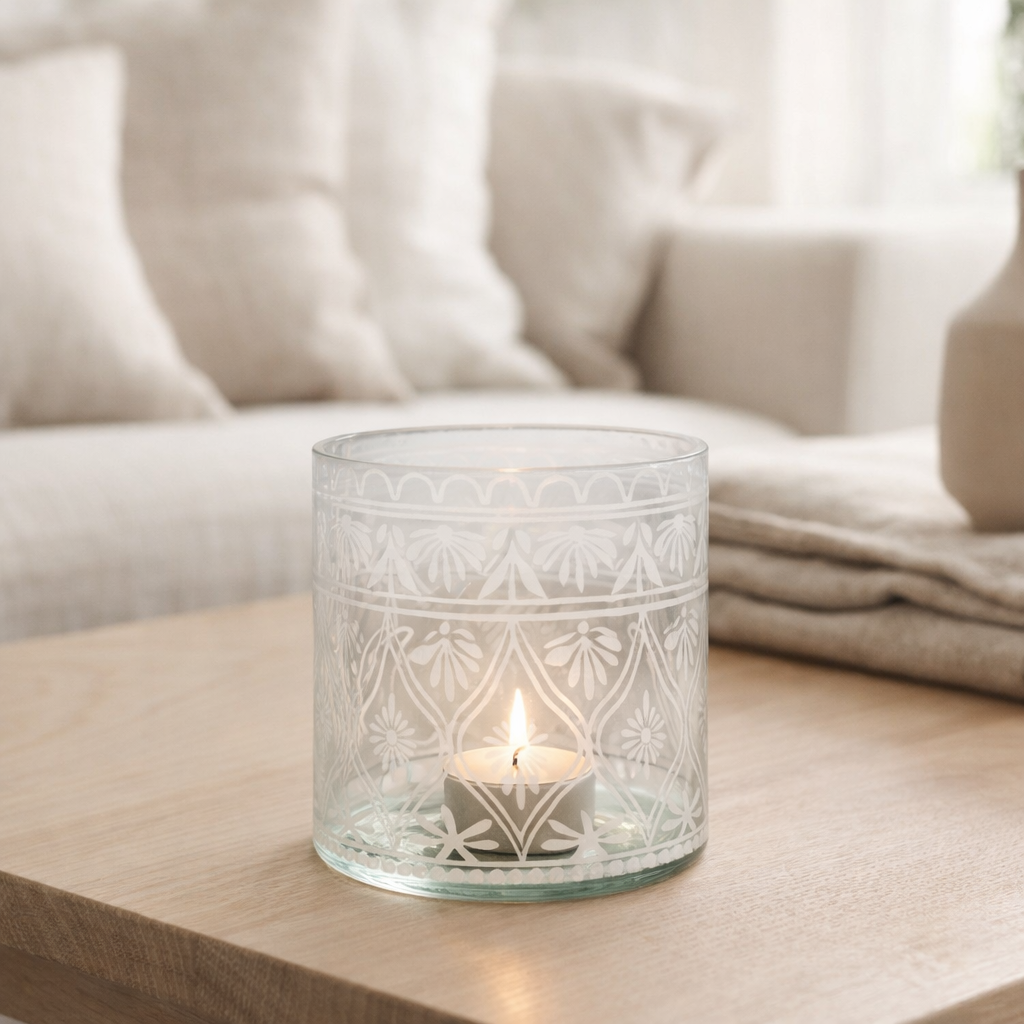 Lanterne J-Line Pattern - verre - transparent/blanc - petite en situation