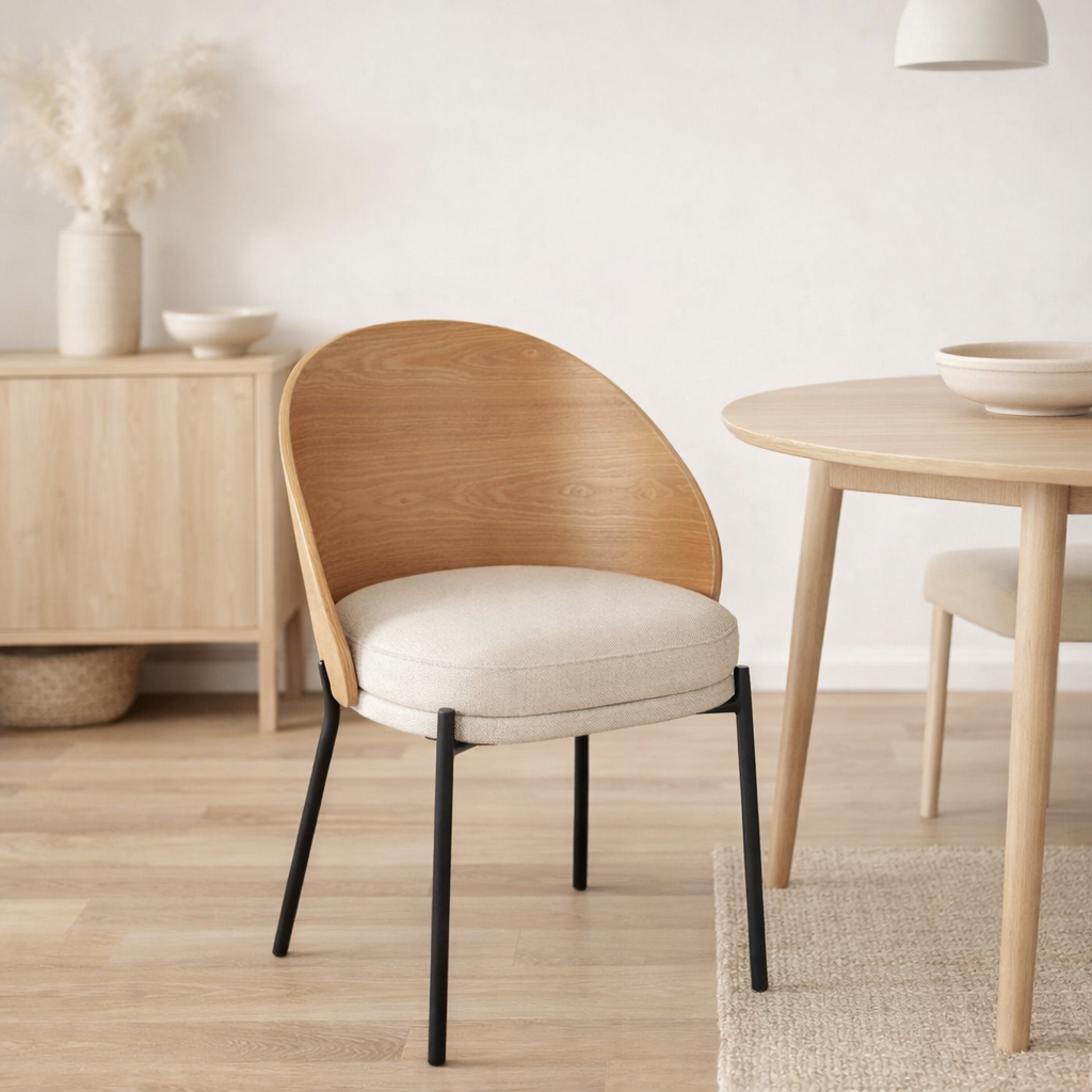 J-Line Chaise Lone Contreplaqué/Métal Naturel/Beige en situation