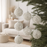 J-Line Boule de Noël Perles + Paillettes - verre - argent/blanc - S - boîte de 6 en situation