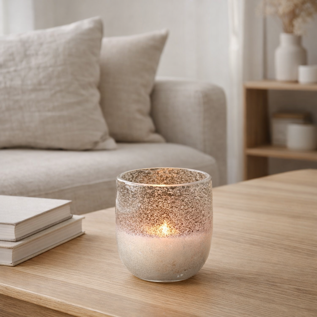 Lanterne J-Line Milano - verre - gris/rose - petite en situation