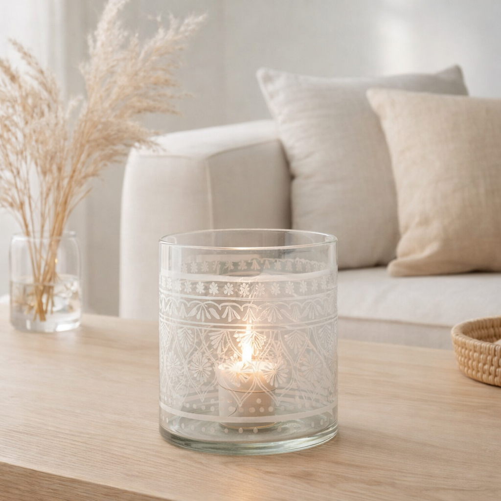 Lanterne J-Line Pattern - verre - transparent/blanc - grand en situation