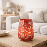 J-Line Lanterne Mosaïque Triangle Verre Rouge/Rose Large en situation