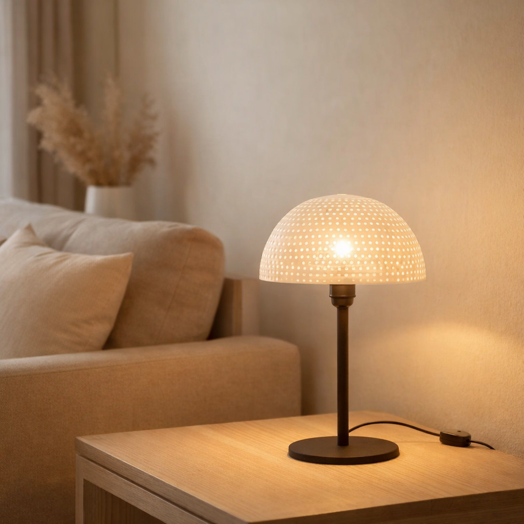 Lampe de table J-Line Mushroom Balls - métal - blanc/noir - petite en situation