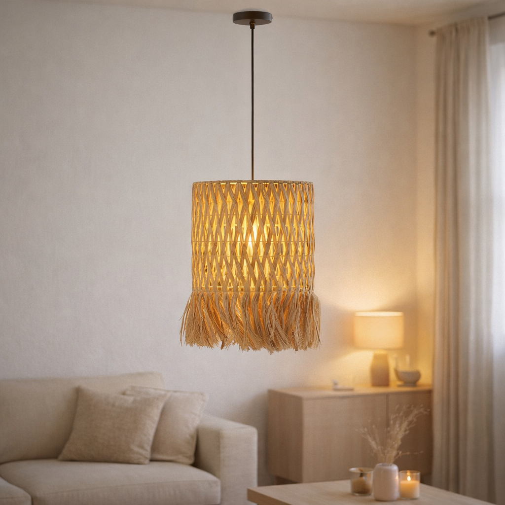 Lampe à suspension J-Line Round - feuilles de bananier - naturel en situation