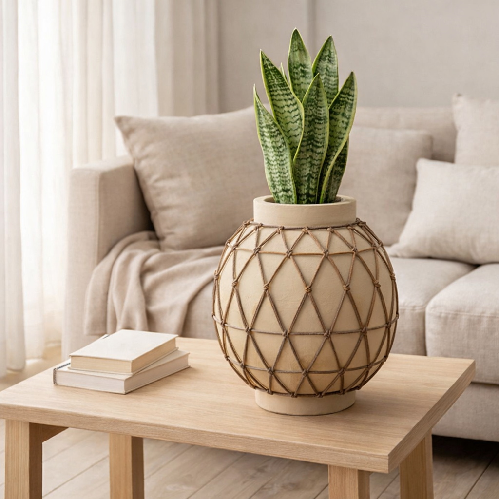 J -line Flowerpot Berber - Ciment - Beige - Grand - Ø 31,5 cm en situation