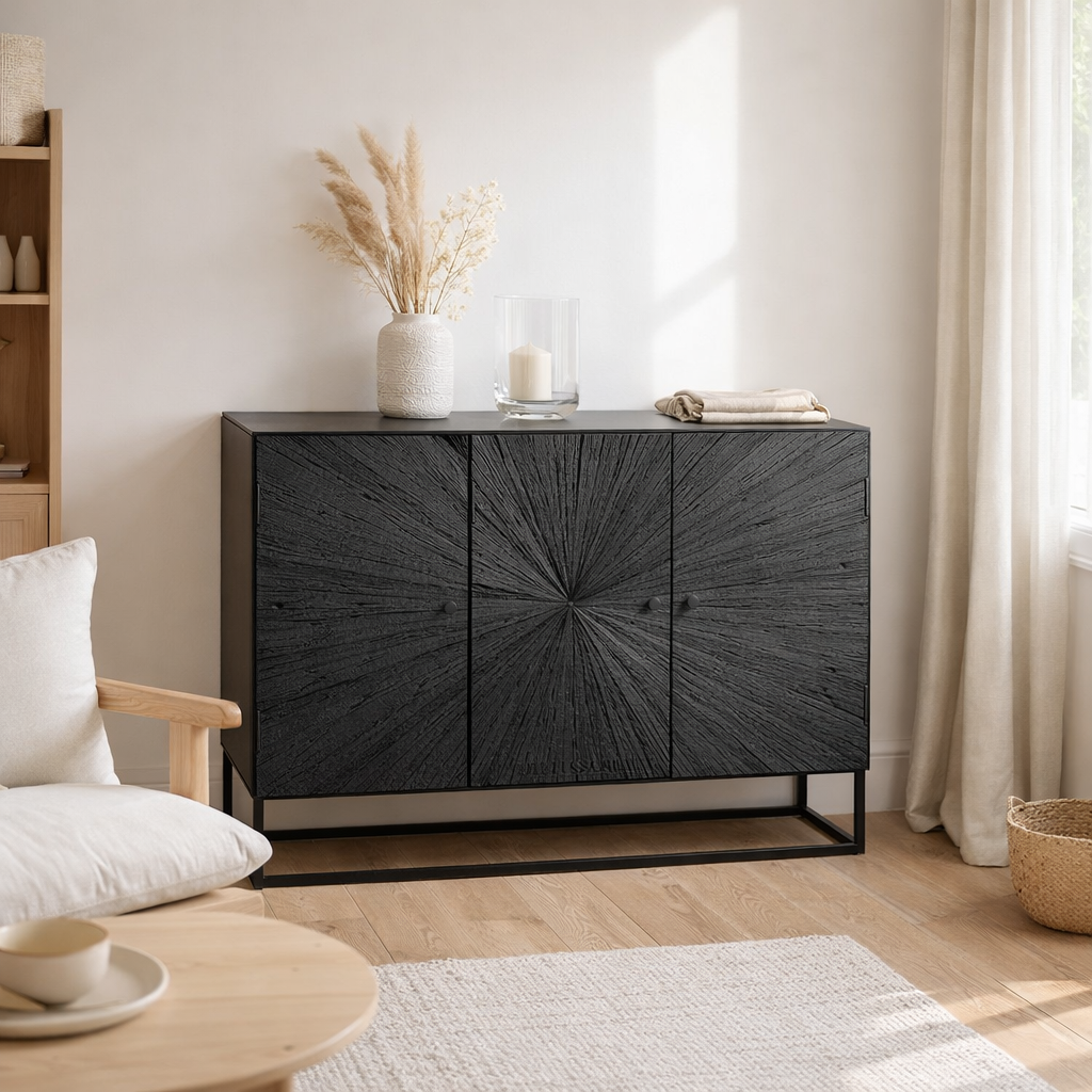 Armoire J-Line Shanil - bois/fer - noir en situation