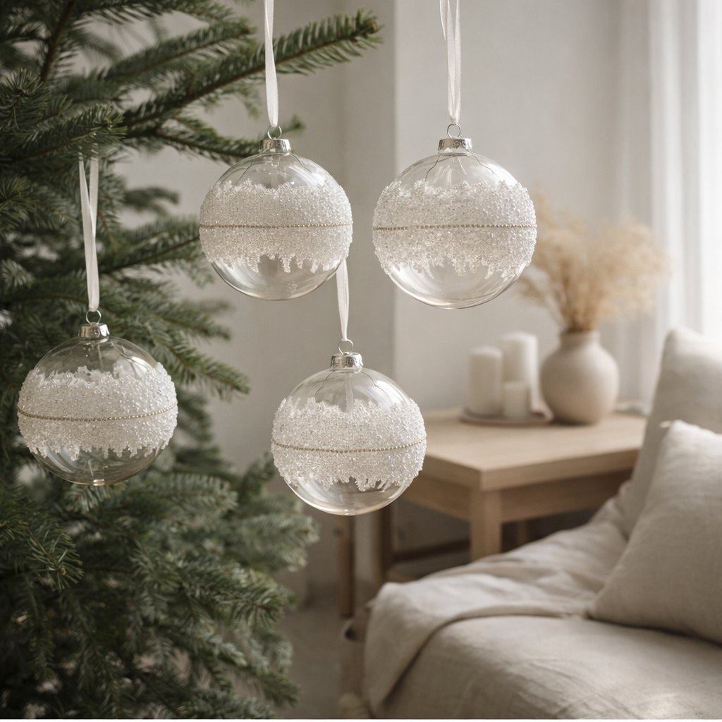 J-Line Boule de Noël Sugar Middle Diamond Line - verre - L - boîte de 5 en situation