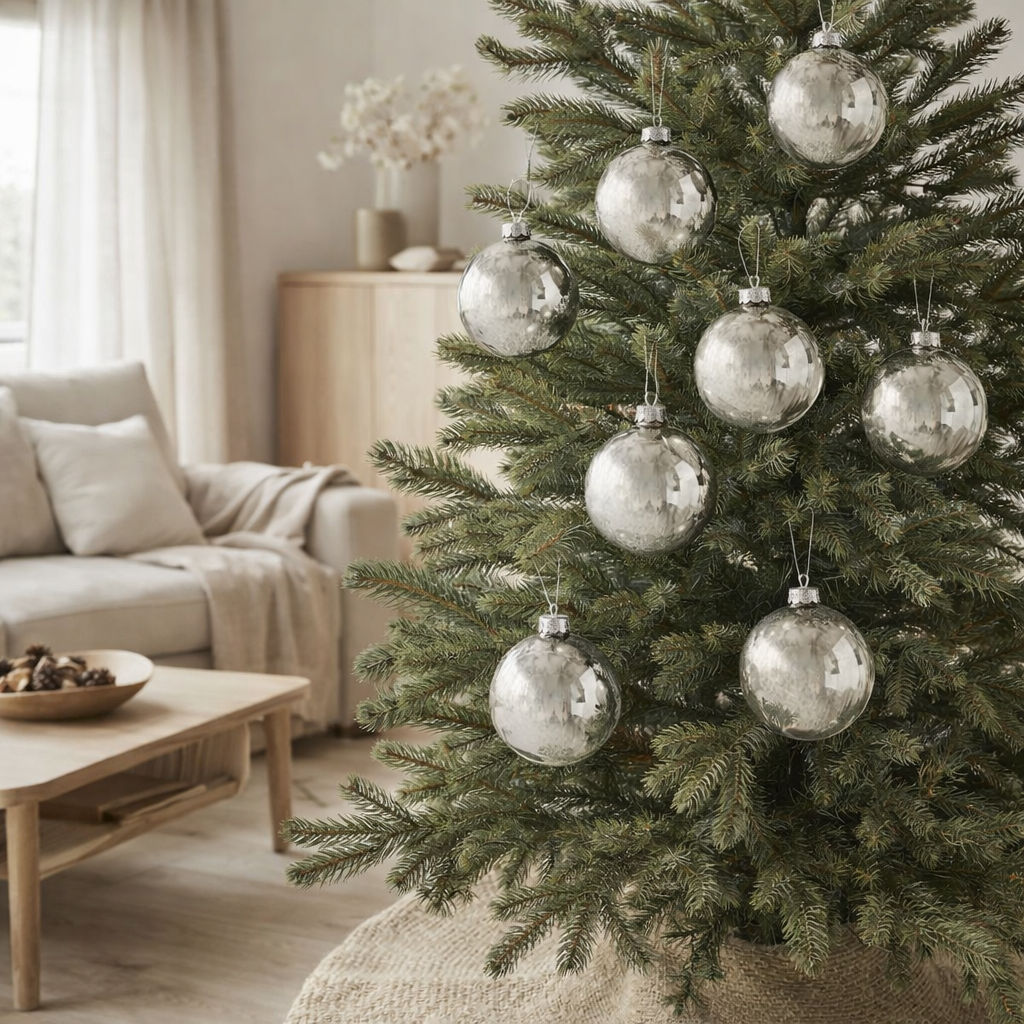 Boule de Noël J-Line Shiny - verre - argent - petite - boîte de 6 en situation