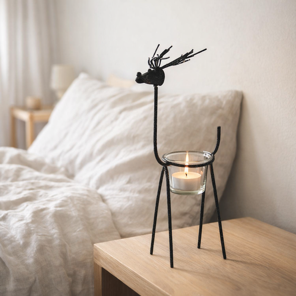 J-Line photophore Reindeer Glitter - métal - noir - grand en situation