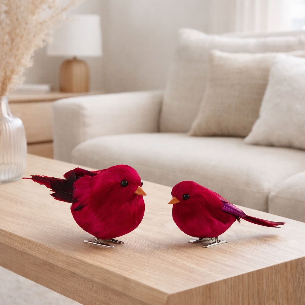 Figurine J-Line Oiseaux + clip - plumes - rouge foncé - L en situation
