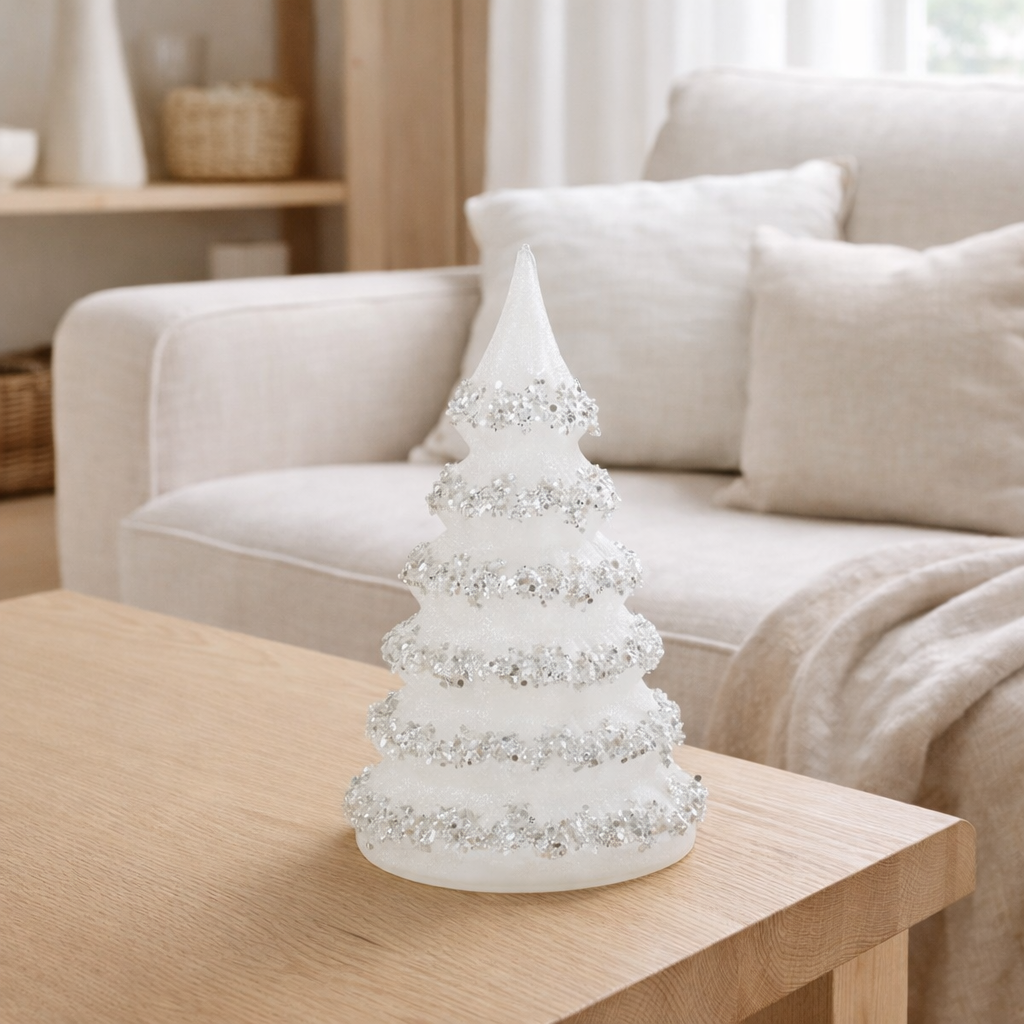 J-Line décoration Sapin de Noël Lignes - verre - paillettes/blanc/argent - grand en situation