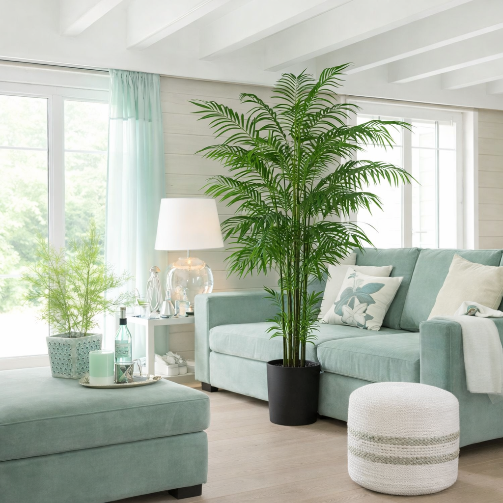J-Line plante Bamboo Palm In Pot - plastique - vert/noir - grand en situation