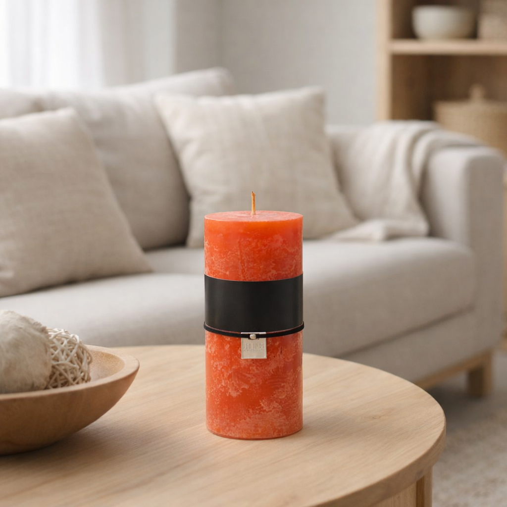 Bougie cylindrique J-Line - orange - grande - 52U en situation