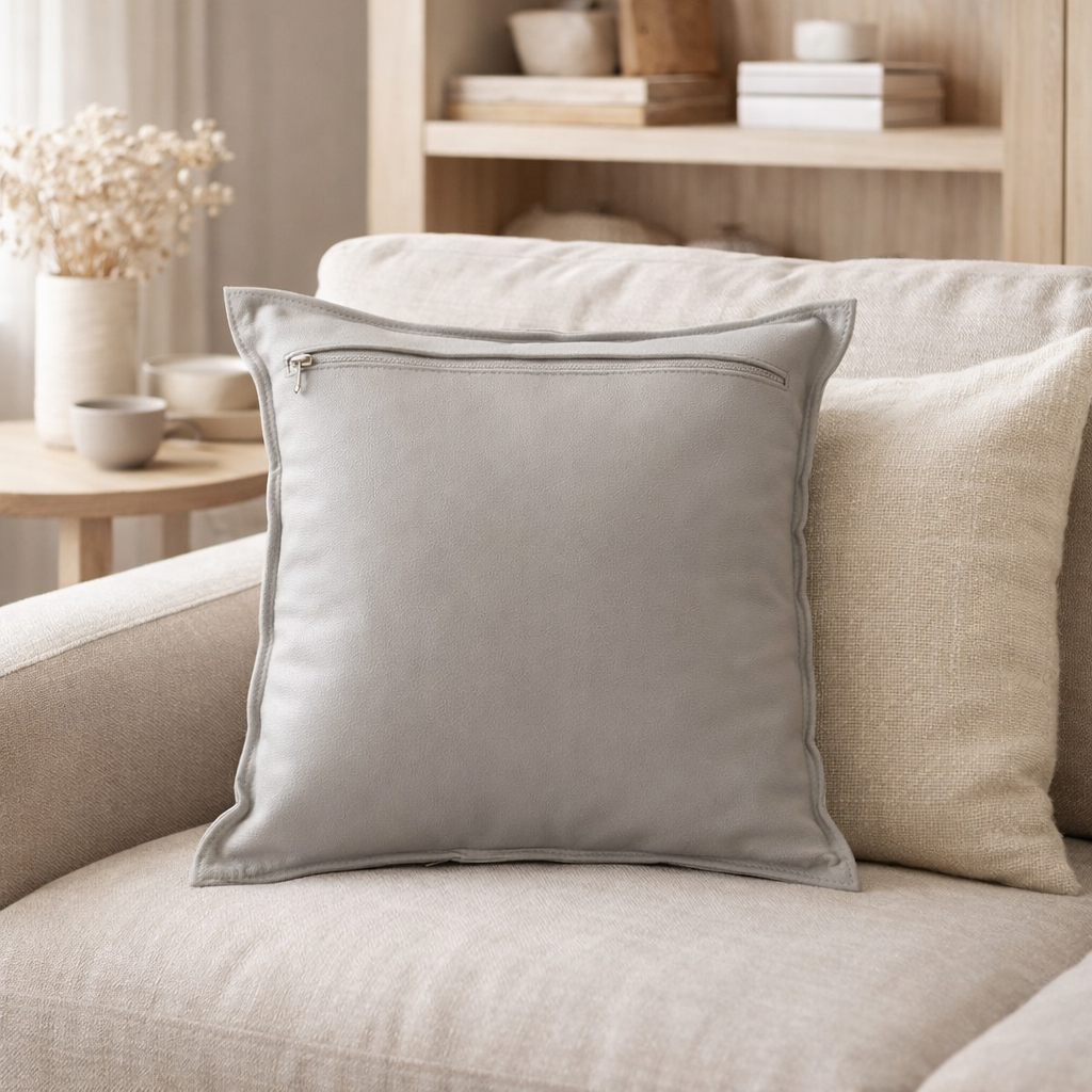 J-Line coussin Board Square - cuir - gris clair en situation