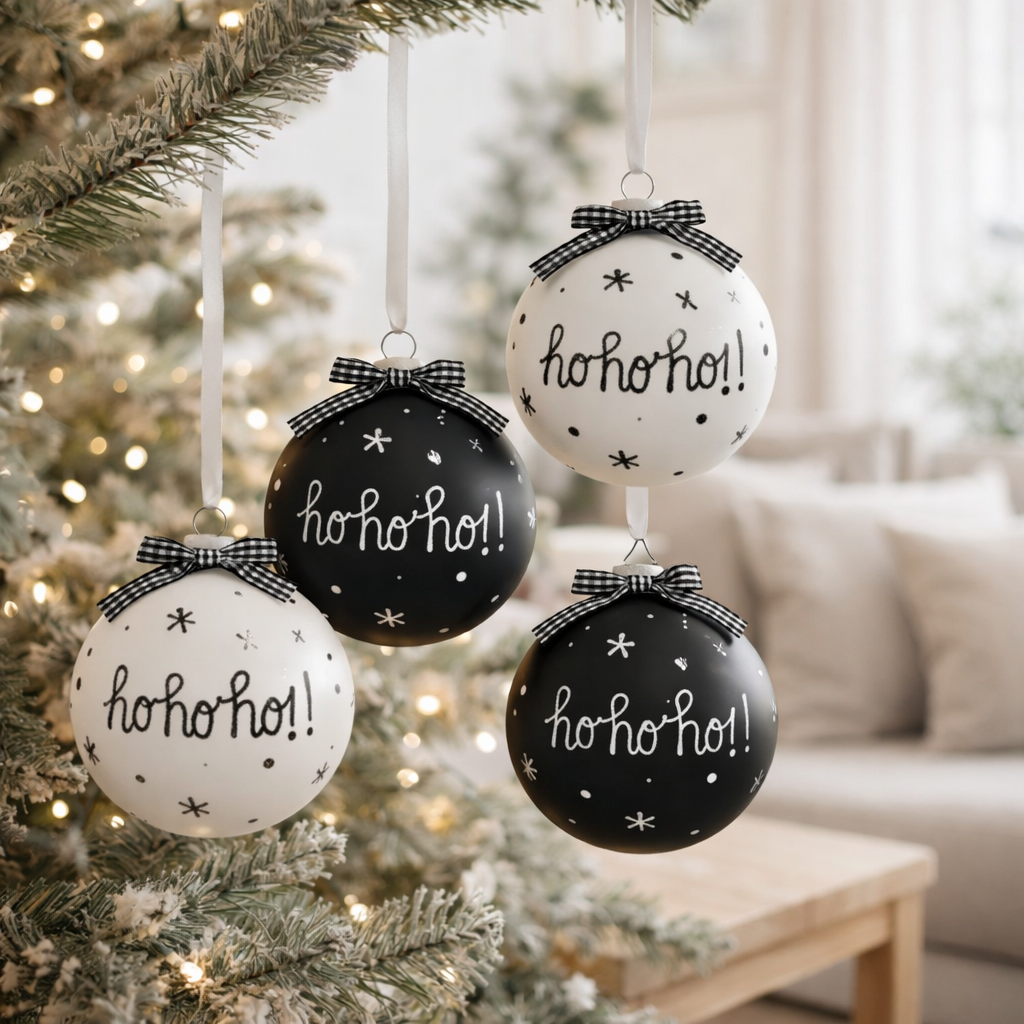 Boule de Noël J-Line - verre - noir/blanc - L - boîte de 4 en situation