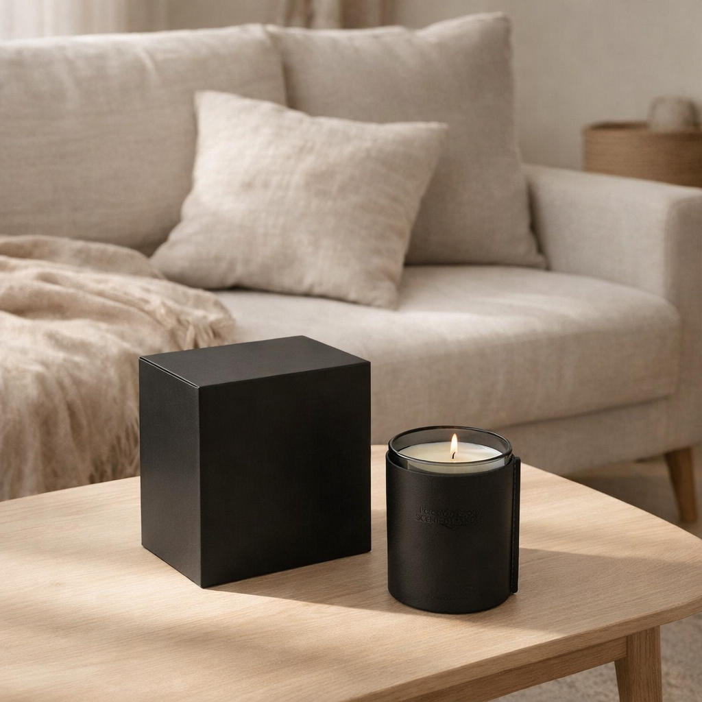 Bougie parfumée J-Line Cuir - Black Diamond - verre - noir - 40U en situation