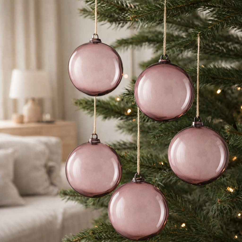 Boule de Noël J-Line - verre - violet clair - grande - boîte de 4 en situation