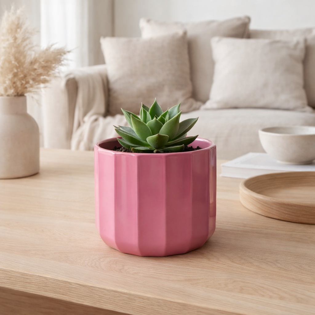 Pot de fleur J-Line Summer - céramique - rose - moyen - Ø 15 cm en situation
