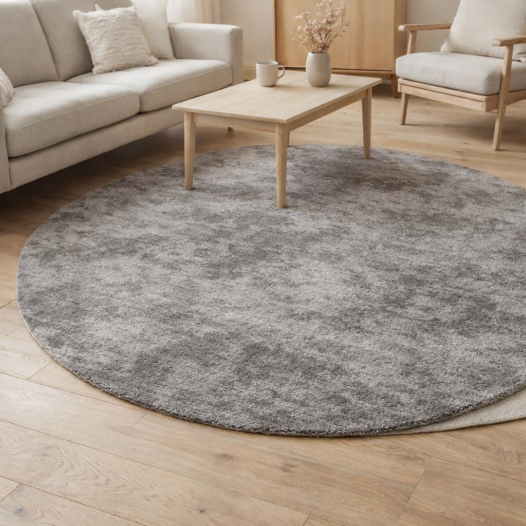 Tapis J-Line Rond Fait Main - polyester - gris en situation